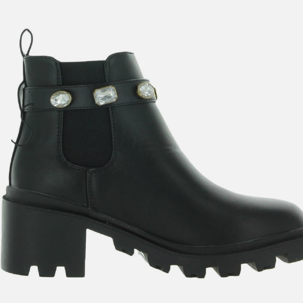 NEW Nicole Miller Chelsey Women's Black Embellished Ankle Chelsea Boots